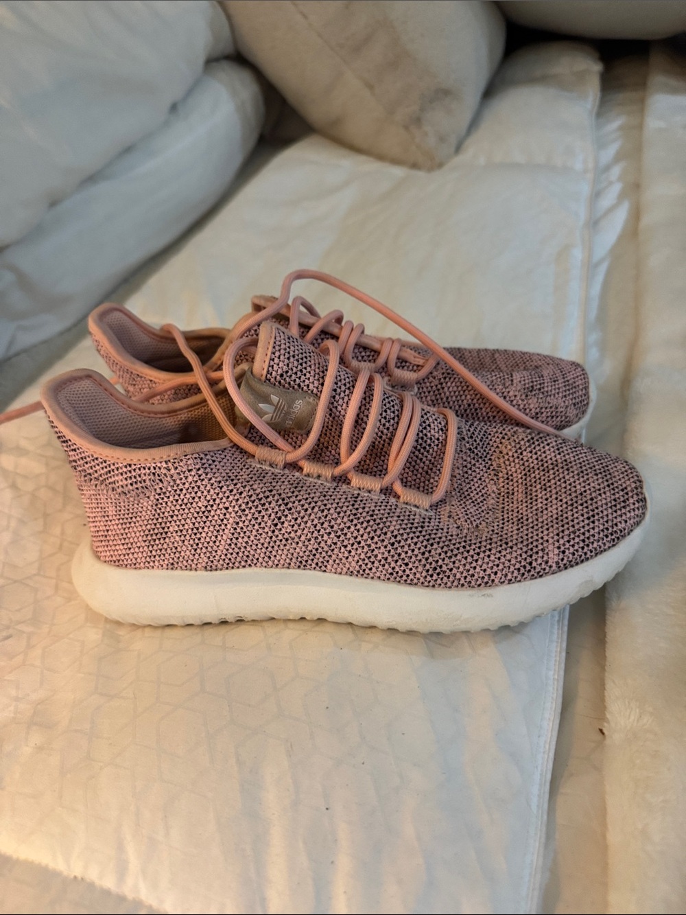 adidas Women's Pink Knit Casual Sneakers with White Sole